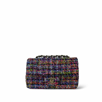 24S Multicolor Sequin Tweed Quilted Rectangular Mini Flap Light Gold Hardware