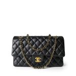 Black Lambskin Quilted Classic Flap Medium GHW - Image 2