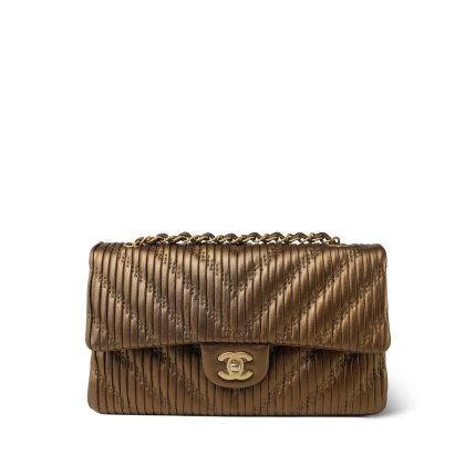 18C Bronze Chevron Calfskin Quilted Classic Flap Medium Aged Gold Hardware