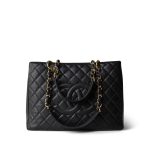 Black Caviar Quilted Grand Shopping Tote Gold Hardware - Image 21