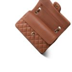 22S Caramel Lambskin Quilted Small Classic Flap Light Gold Hardware - Image 12