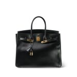 Birkin 35 Black Box Calfskin Gold Plated A Square Stamp - Image 6
