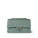 22C Green Caviar Quilted Classic Flap Medium Light Gold Hardware