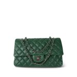 19B Dark Green Lambskin Quilted Medium Classic Flap Silver Hardware - Image 9