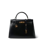 Kelly 32 Black Box Calfskin Gold Plated C Square Stamp
