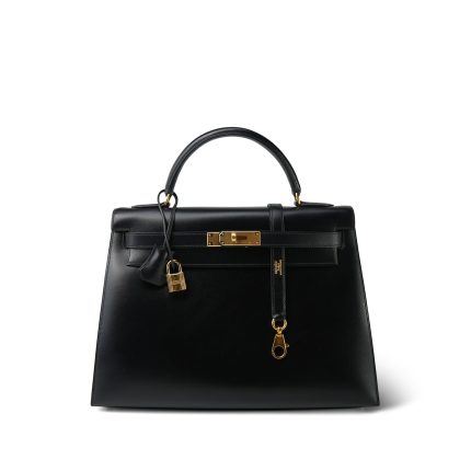 Kelly 32 Black Box Calfskin Gold Plated C Square Stamp