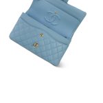 Light Blue Caviar Quilted Classic Flap Medium Light Gold Hardware - Image 15