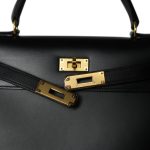 Kelly Sellier 28 Black Box Calfskin Gold Plated V Circle Stamp - Image 7