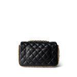 Black Lambskin Quilted Mini River of Pearls Flap Bag Aged Gold Hardware - Image 5