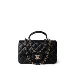 22A Black Lambskin Mini Top Handle Light Gold Hardware - Image 10