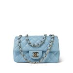Light Blue Lambskin Quilted Mini Rectangular Flap Mini LGHW - Image 15