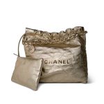 Gold Calfskin Quilted 22 Hobo Bag Small Light Gold Hardware - Image 10
