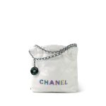 White Calfskin Quilted Mini 22 Bag Rainbow Hardware - Image 9