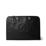 Black Caviar Quilted CC Timeless Portfolio Gold Hardware - Image 2