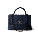 Navy Caviar Quilted Coco Handle Large Aged Gold Hardware - Image 11
