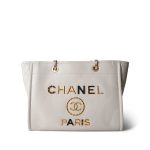 White Calfskin Quilted Embellished Deauville Tote Aged GHW
