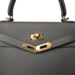 Kelly 25 Retourne Gris Meyer Togo Gold Plated B Stamp - Image 3