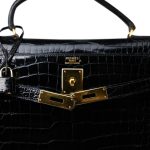 Kelly 32 Black Porosus Crocodile Lisse Gold Plated X Circle Stamp - Image 7