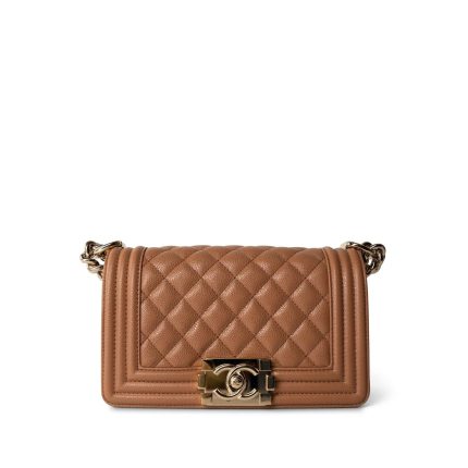 21K Caramel Caviar Quilted Small Boy Bag Light Gold Hardware