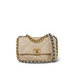 20A Beige Goatskin Quilted 19 Flap Small Mixed Hardware - Image 13