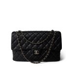 Black Caviar Quilted XXL Jumbo Single Flap Light Gold Hardware - Image 11