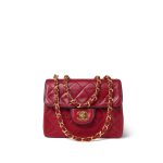 Red Lambskin Quilted Black Trim Mini Square Flap Gold Hardware - Image 12