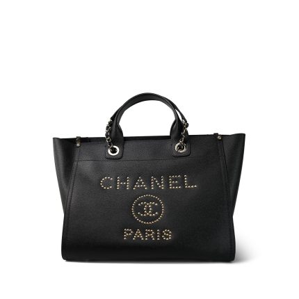 Black Caviar Quilted Deauville Shopping Tote Studded LGHW