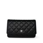 Black Caviar Quilted Wallet on Chain WOC Silver Hardware
