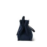 Navy Fringe Canvas Shopping Tote Silver Hardware - Image 4
