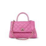 21P Pink Caviar Quilted Lizard Embossed Coco Handle Small Light Gold Hardware - Image 12