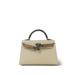 Mini Kelly Sellier II Tri-Color Horseshoe (HSS) Nata/Gris Meyer/Chai Epsom Palladium Plated U Stamp - Image 5