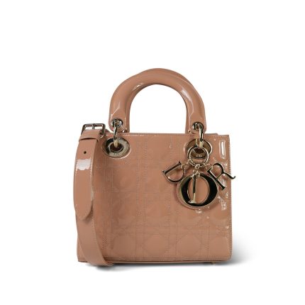 Nude/ Rose Lady Dior Patent Cannage Small