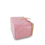 Pink Glazed Calfskin Quilted Small Vanity Case Gold Hardware - Image 9