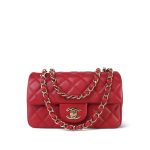 20S Red Lambskin Quilted Mini Rectangular Flap Light Gold Hardware - Image 11