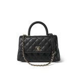 24A Black Caviar Quilted Small Coco Handle Light Gold Hardware - Image 4