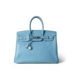 Birkin 35 Bleu Celeste Epsom Palladium Plated D Square Stamp