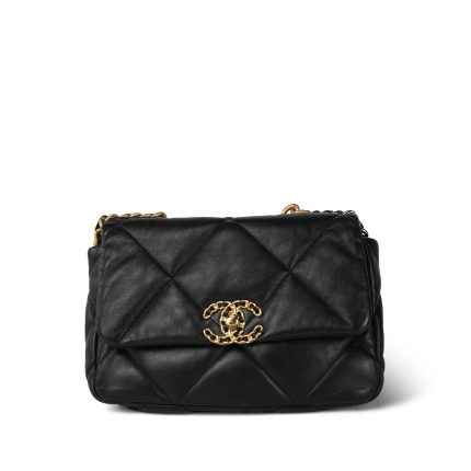 23P Black Lambskin Quilted Small 19 Flap Mixed Hardware
