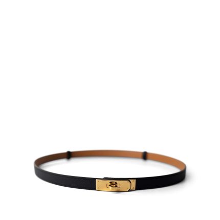 Kelly Belt Noir Epsom Gold Plated B Stamp