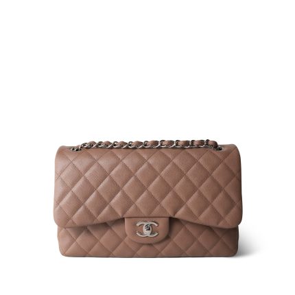 17B Dark Beige Caviar Quilted Classic Flap Jumbo Silver Hardware