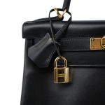 Kelly 28 Black Box Calfskin Retourne Gold Plated D Square Stamp - Image 2