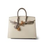 Birkin 25 Bi-Color Horseshoe (HSS) Craie/Etoupe Epsom Gold Plated Z Stamp - Image 4