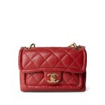 Red Lambskin Quilted Single Flap Chain Leather Link Bag - Image 3