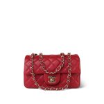 20S Red Lambskin Quilted Mini Rectangular Flap Light Gold Hardware - Image 12
