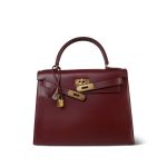 Kelly Sellier 28 Rouge H Box Calfskin Gold Plated L Circle Stamp - Image 10