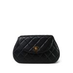 Black Lambskin Quilted Double Chain Rounded Bag Gold Hardware - Image 2
