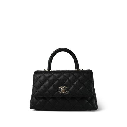 24P Black Caviar Quilted Coco Handle Small Light Gold Hardware