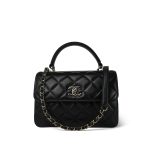 21S Black Lambskin Quilted Small Trendy CC Light Gold Hardware - Image 5