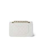 22K White Caviar Quilted Classic Flap Medium Light Gold Hardware - Image 3
