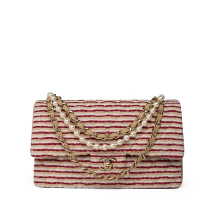 Red Striped Jersey Coco Sailor Flap Bag Medium LGHW