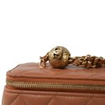 24K Caramel Lambskin Quilted Pearl Crush Vanity Case With Chain Aged Gold Hardware - Image 2